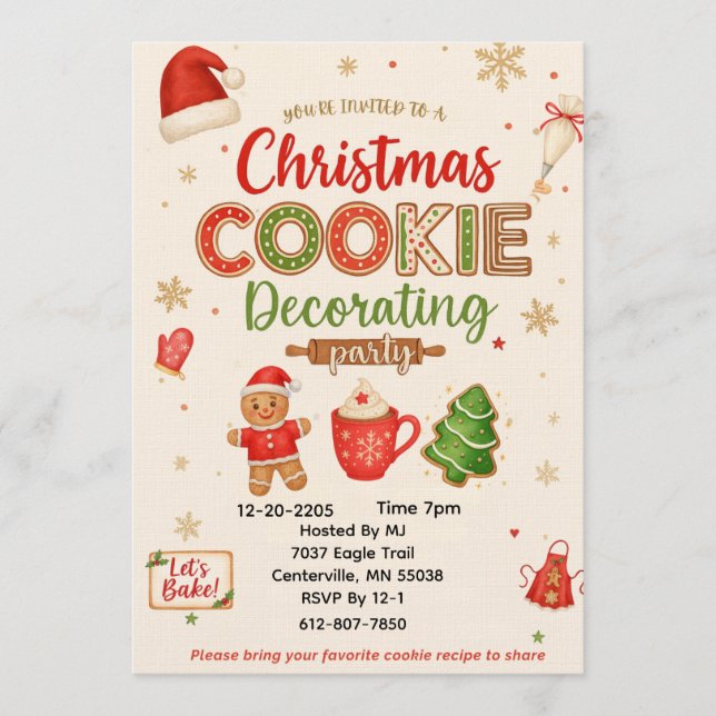 Invitación Christmas Cookie Decorating Party Invitation | Kid (Anverso)