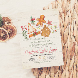 Invitación Christmas Cookie Swap Gingerbread & Rustic Wood