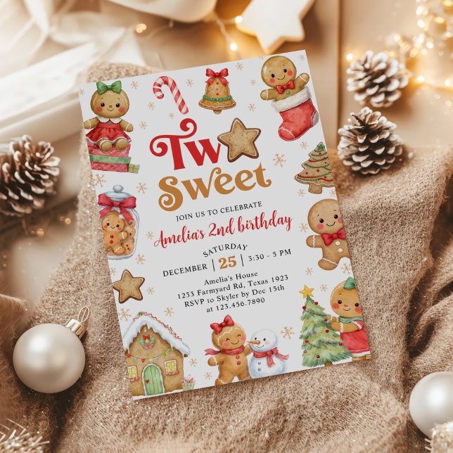 Invitación Christmas Cookie Two Sweet 2nd Birthday Party (Subido por el creador)