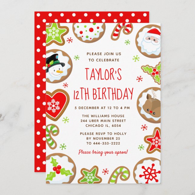 Invitación Christmas Cookies Birthday Party Red and Green (Anverso / Reverso)