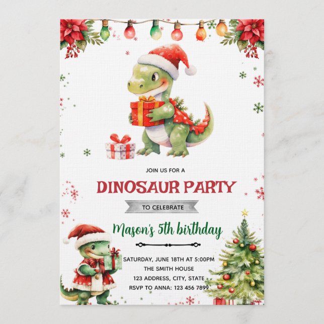 Invitación Christmas dinosaur party invitation (Anverso)