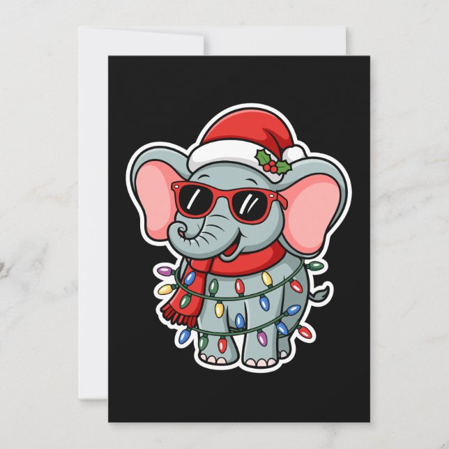 Invitación Christmas Elephant Santa Hat Sunglasses Lights (Anverso)