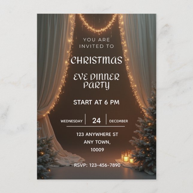 Invitación Christmas Eve dinner party invitation template (Anverso)