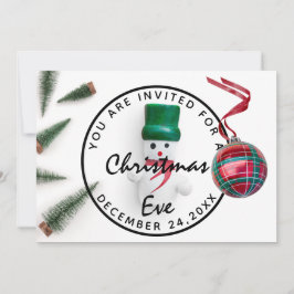 Invitación Christmas Eve Holiday Dinner White Green Snowman
