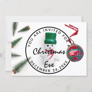Invitación Christmas Eve Holiday Dinner White Green Snowman