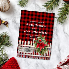 Invitación Christmas Fence Buffalo Plaid Baby Shower