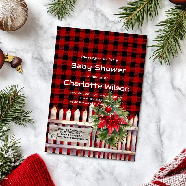Invitación Christmas Fence Buffalo Plaid Baby Shower (Subido por el creador)