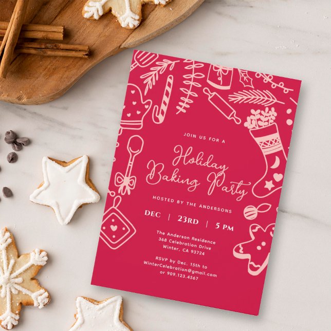 Invitación Christmas festive Red Holiday Baking Party  (Subido por el creador)