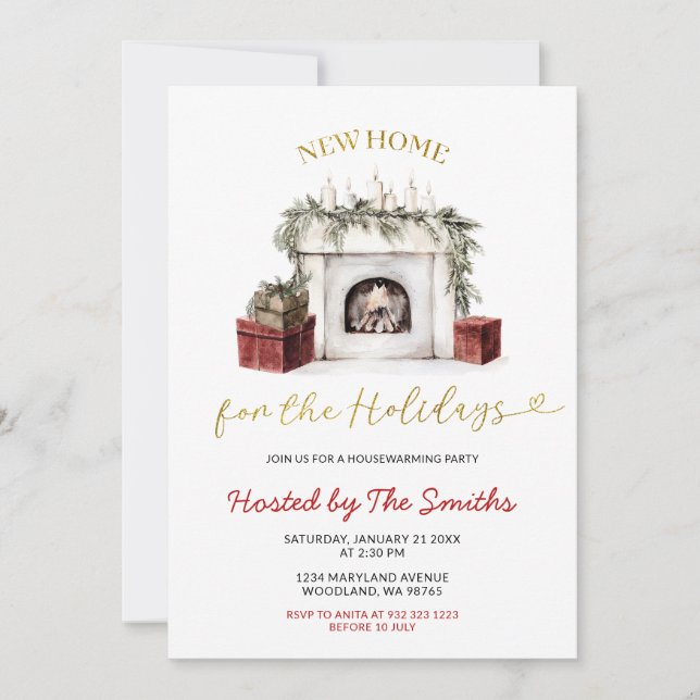 Invitación Christmas Fireplace New Home For The Holidays (Anverso)
