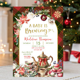 Invitación Christmas Floral Baby Brew Tea Party Baby Shower