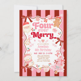 Invitación Christmas Four Ever Merry 4th Birthday Invitation