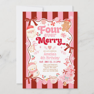 Invitación Christmas Four Ever Merry 4th Birthday Invitation
