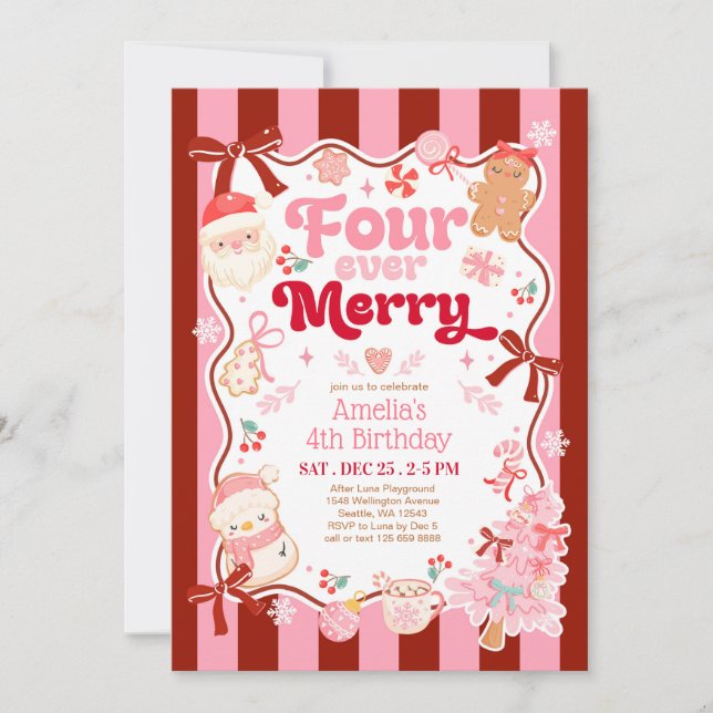 Invitación Christmas Four Ever Merry 4th Birthday Invitation (Anverso)