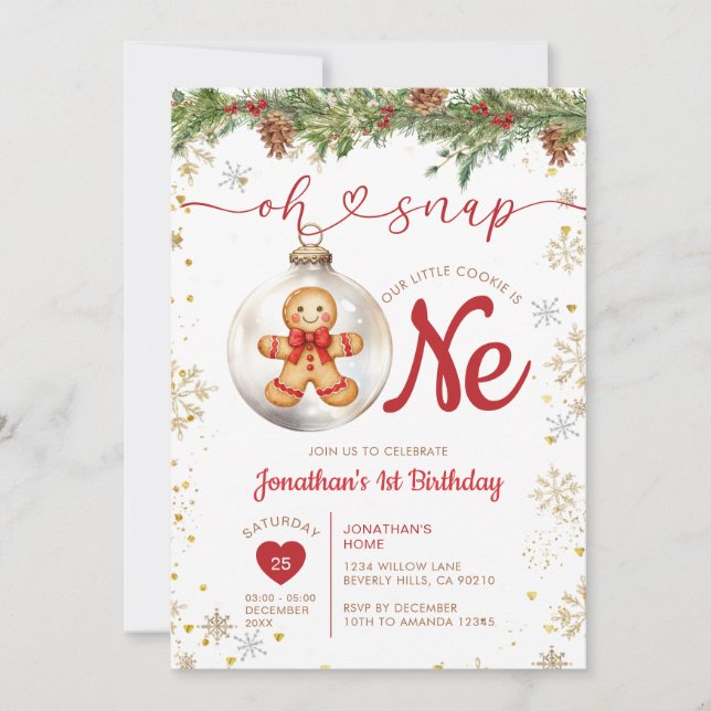 Invitación Christmas Gingerbread 1st Birthday Cookie Party (Anverso)