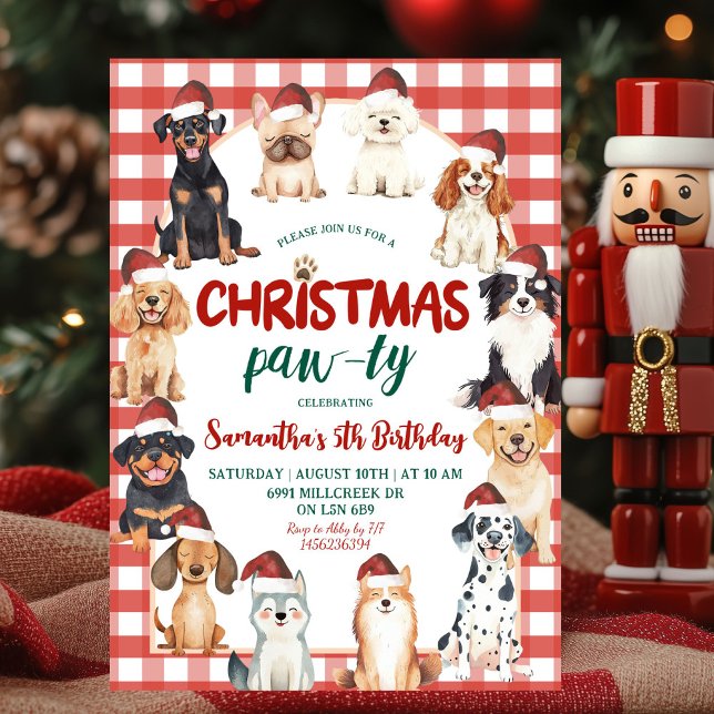 Invitación Christmas Gingham Dog Paw-ty Animal Lover Birthday (Subido por el creador)