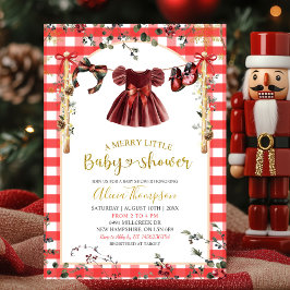 Invitación Christmas Gingham Girl Winter Clothes Baby Shower