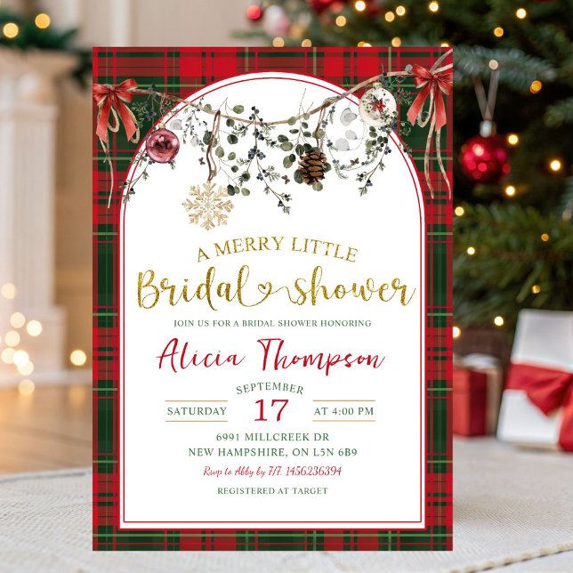 Invitación Christmas Gingham Merry Little Bridal Shower (Subido por el creador)