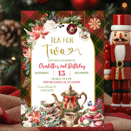 Invitación Christmas Gingham Tea For Two 2nd Birthday