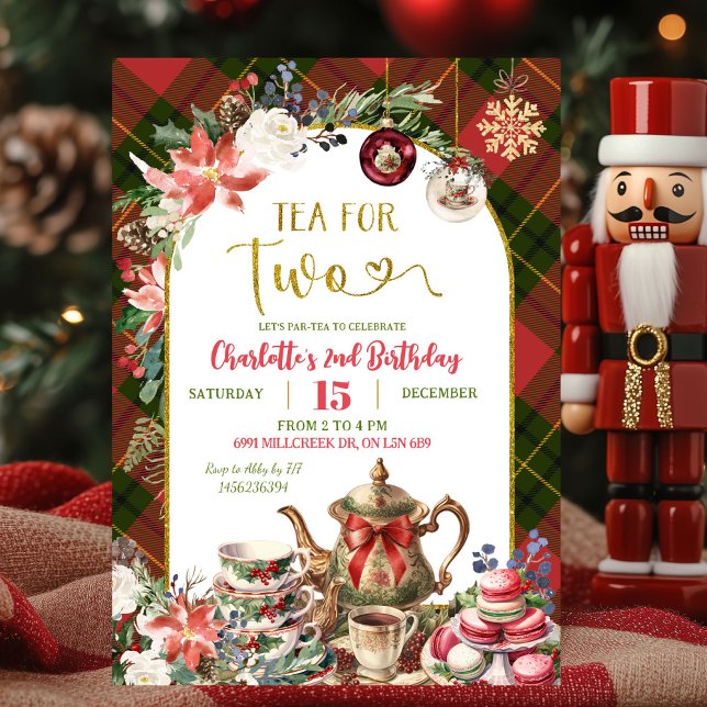 Invitación Christmas Gingham Tea For Two 2nd Birthday (Subido por el creador)
