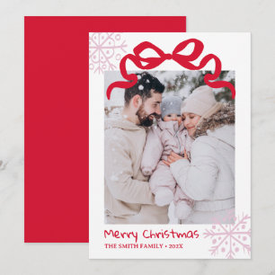Invitación Christmas Green Bow snowflakes Photo card 