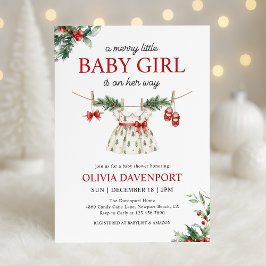 Invitación Christmas Greenery Merry Little Girl Baby Shower