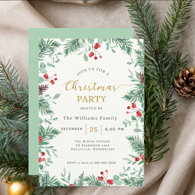Invitación Christmas Greenery Watercolor Celebration Invitati (Subido por el creador)