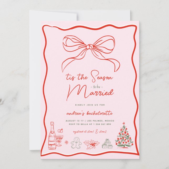 Invitación Christmas Hand Drawn Bachelorette Weekend (Anverso)