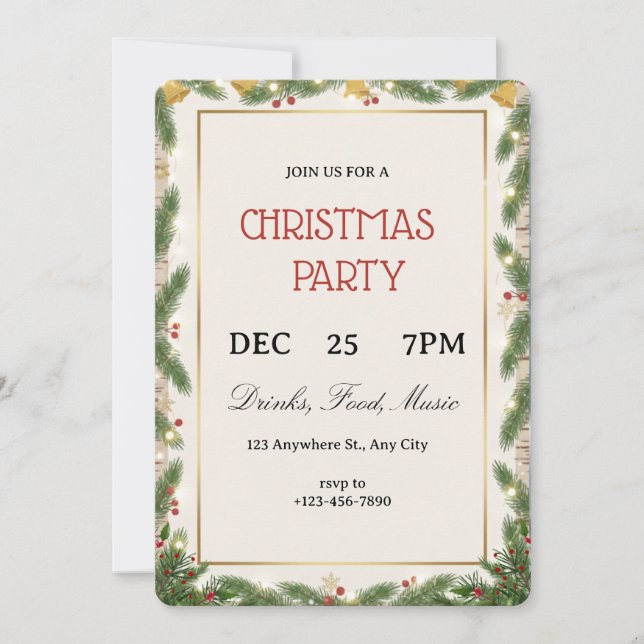 Invitación Christmas holiday cocktail party green bow modern  (Anverso)