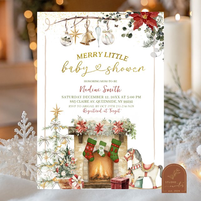 Invitación Christmas Holiday Fireplace Baby Shower (Subido por el creador)