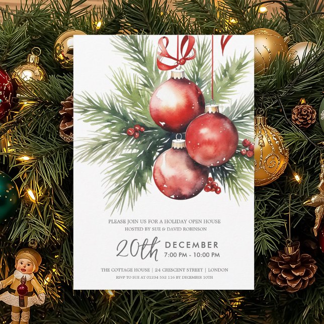 Invitación Christmas Holiday Open House Hand Painted Baubles  (Christmas Holiday Open House Hand Painted Baubles Invitation)