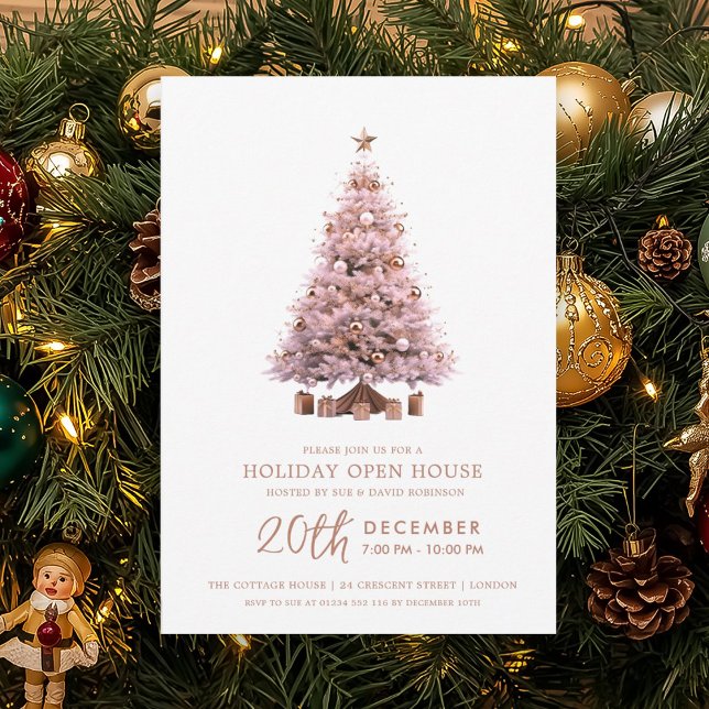 Invitación Christmas Holiday Open House Rose Gold Xmas Tree  (Christmas Holiday Open House Rose Gold Xmas Tree Invitation)