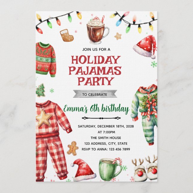 Invitación Christmas Holiday Pajama Party Invitation (Anverso)