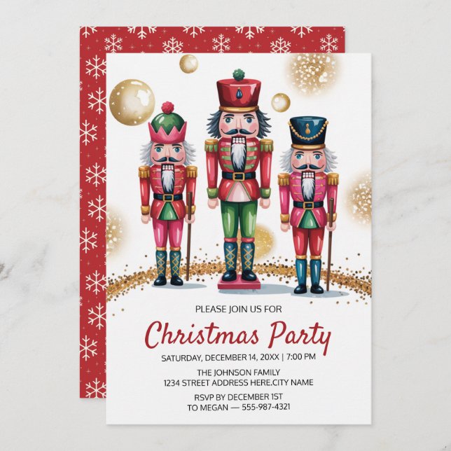 Invitación Christmas Holiday Party Nutcracker Gold Glitter    (Anverso / Reverso)