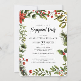 Invitación Christmas Holiday Red Berries Engagement Party