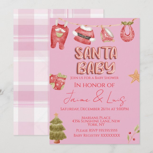 Invitación Christmas Holiday Tree Santa Baby Shower   (Anverso / Reverso)