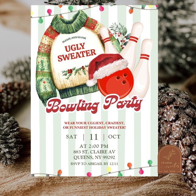 Invitación Christmas Holiday Ugly Sweater Bowling Party (Subido por el creador)