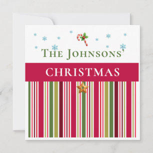 Invitación Christmas Holidays - Red, Green & Gold Stripes
