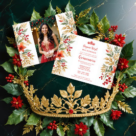 Invitación Christmas Holly Sweet Floral Spanish Photo Mis XV