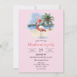 Invitación Christmas in July Custom Company Name Flamingo
