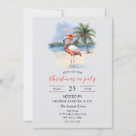 Invitación Christmas in July Custom Company Name Flamingo