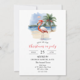 Invitación Christmas in July Custom Company Name Flamingo