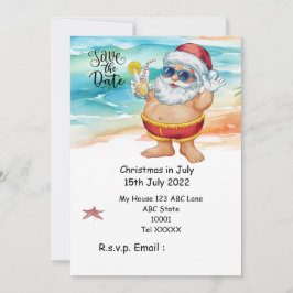 Invitación Christmas in July with SANTA CLAUS Save the date