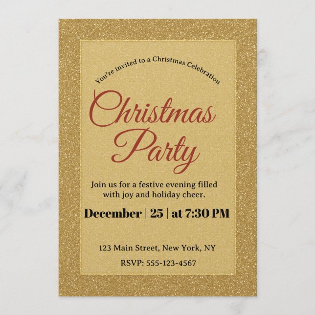 Invitación Christmas Invitation glitter late – Holiday Party  (Anverso)
