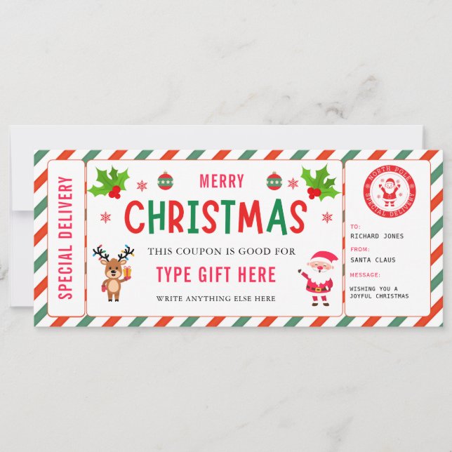 Invitación Christmas Kids Coupon Certificate Rudolph Santa (Anverso)