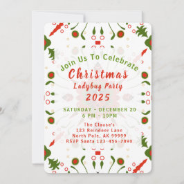 Invitación Christmas Ladybug Party Red White Green