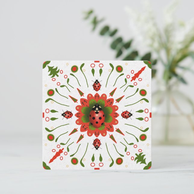 Invitación Christmas Ladybug Red White Green Hand-drawn Blank (Anverso de pie)