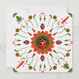 Invitación Christmas Ladybug Red White Green Hand-drawn Blank