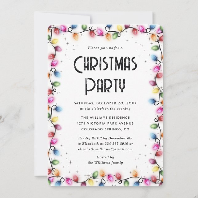 Invitación Christmas Lights Colored Holiday Party (Anverso)