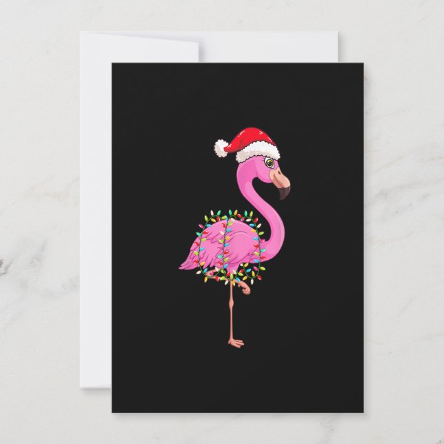 Invitación Christmas Lights Flamingo Wearing Xmas Hat - Flami (Anverso)