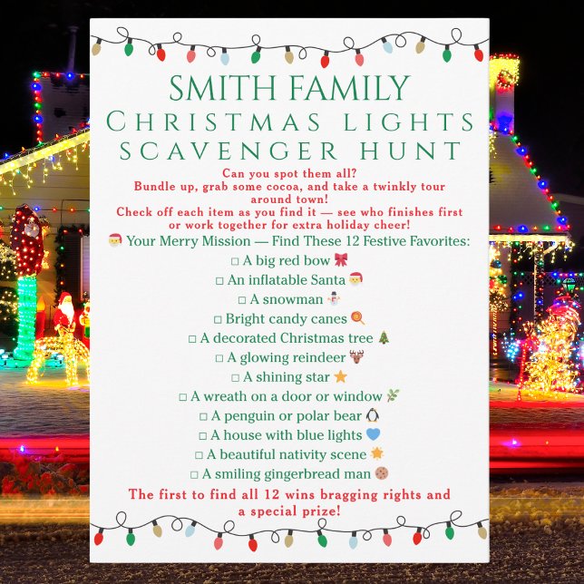 Invitación Christmas Lights Scavenger Hunt Printable Game (Subido por el creador)